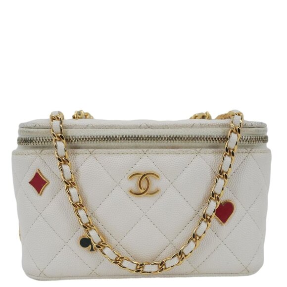 Chanel  Coco Casino Small Quilted Caviar Leather Chain Vanity Case White - Picture 1 of 16